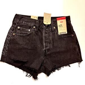 NEW Levi's Jean Shorts High Waisted 501 black denim cut off 24 NWT!